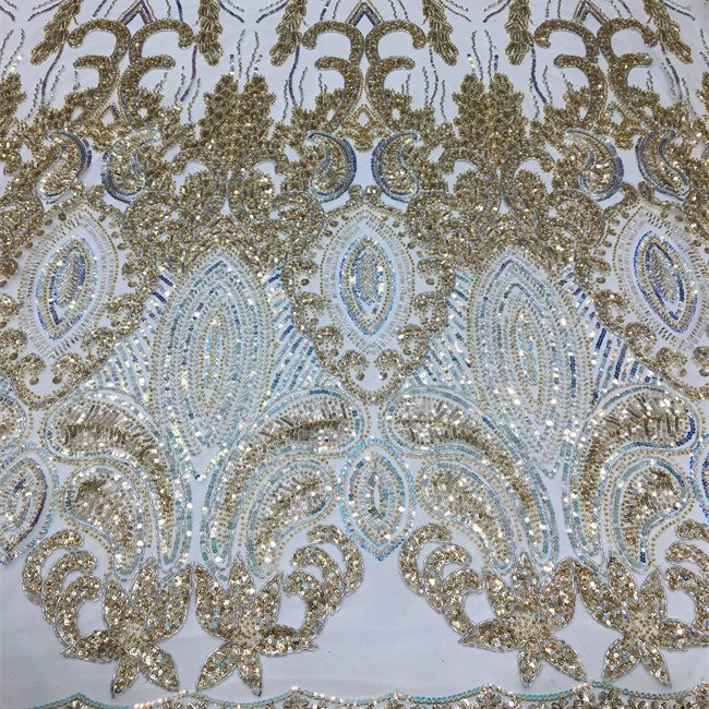 Wholesale black Green wine red Beaded Lace Fabric Flower Bead Mesh manufacturer Lace with sequins