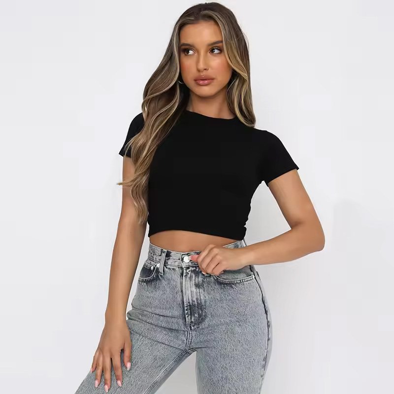Custom Summer Baby Tee Crop Tops Tee Shirt Sexy Thin Blank Shirt For Woman 100% Cotton Breathable High Quality Plain T shirt