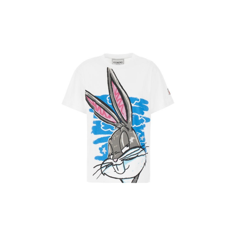 Luxury Brand Contemporary Lifestyle Fashion Iceberg Oversize Fit Graphic White Cotton T Shirt