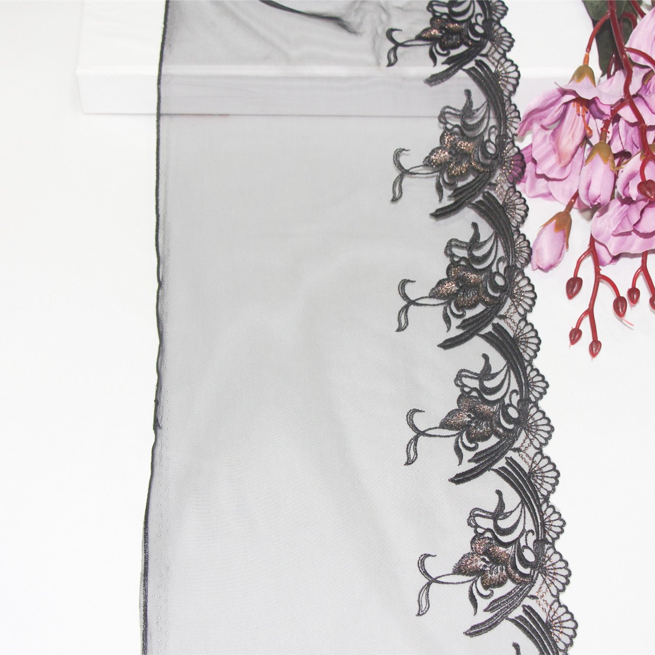 Black Tulle Lace Floral Embroidery Lace Soft Polyester Nylon Lace Trim for Ladies Lingerie