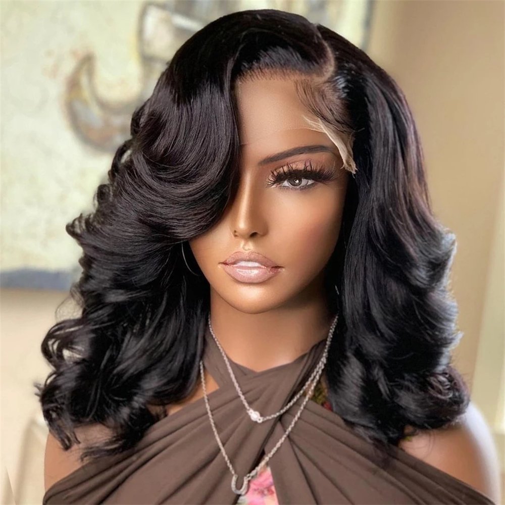 100% Human Hair Front Lace Wig Body Wave Wig with Fringe Free Parting 13x4 /13x6 Bob Wig for Women