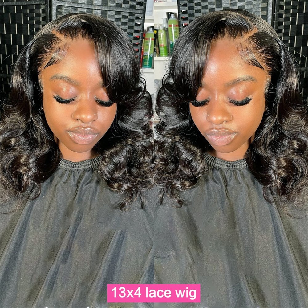 100% Human Hair Front Lace Wig Body Wave Wig with Fringe Free Parting 13x4 /13x6 Bob Wig for Women