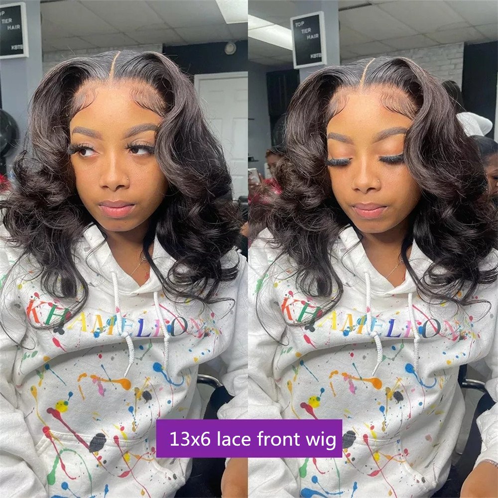 100% Human Hair Front Lace Wig Body Wave Wig with Fringe Free Parting 13x4 /13x6 Bob Wig for Women