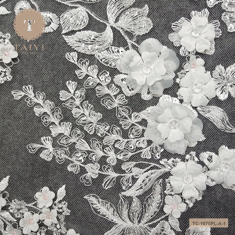 Heavy Beaded Lace Fabric Tulle French Guipure Lace Elegent Wedding Lace