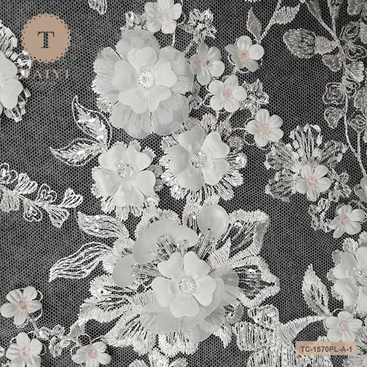 Heavy Beaded Lace Fabric Tulle French Guipure Lace Elegent Wedding Lace