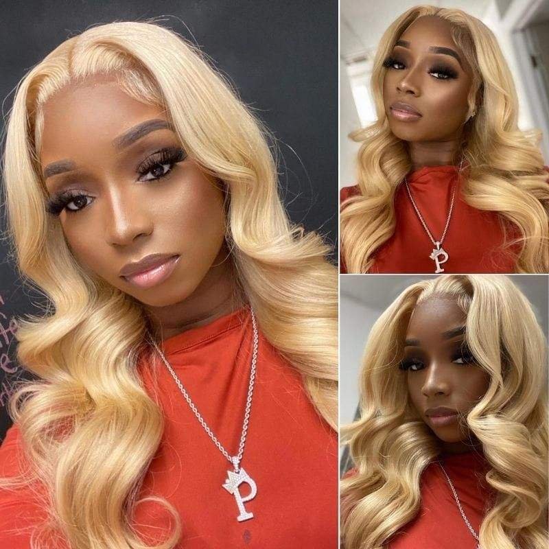 Brazilian cuticle aligned 613 blonde human hair bundles body wave virgin raw hair bundles with 613 frontal hd lace closure