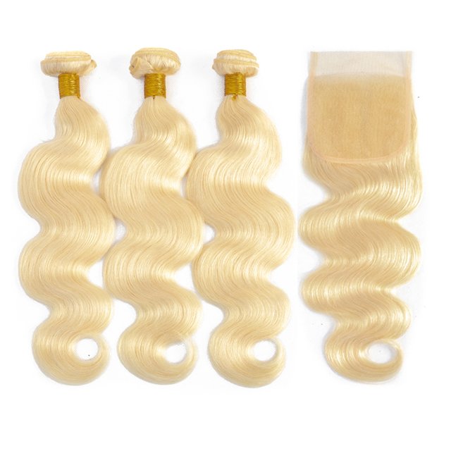 Brazilian cuticle aligned 613 blonde human hair bundles body wave virgin raw hair bundles with 613 frontal hd lace closure