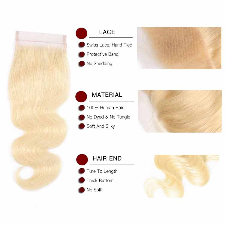 Brazilian cuticle aligned 613 blonde human hair bundles body wave virgin raw hair bundles with 613 frontal hd lace closure