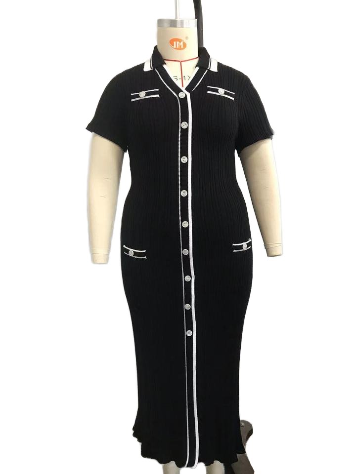 Good Quality New Arrivals French V-Neck Striped Contrasting Slim And Long Women Sweater Dress