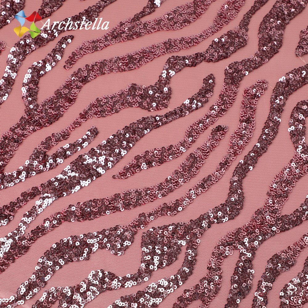 ARCHSTELLA Exquisite Wave Sequin Embroidery on Stretch Mesh Fabric for Women Dress