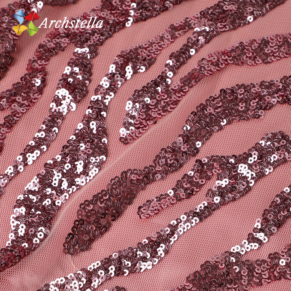 ARCHSTELLA Exquisite Wave Sequin Embroidery on Stretch Mesh Fabric for Women Dress