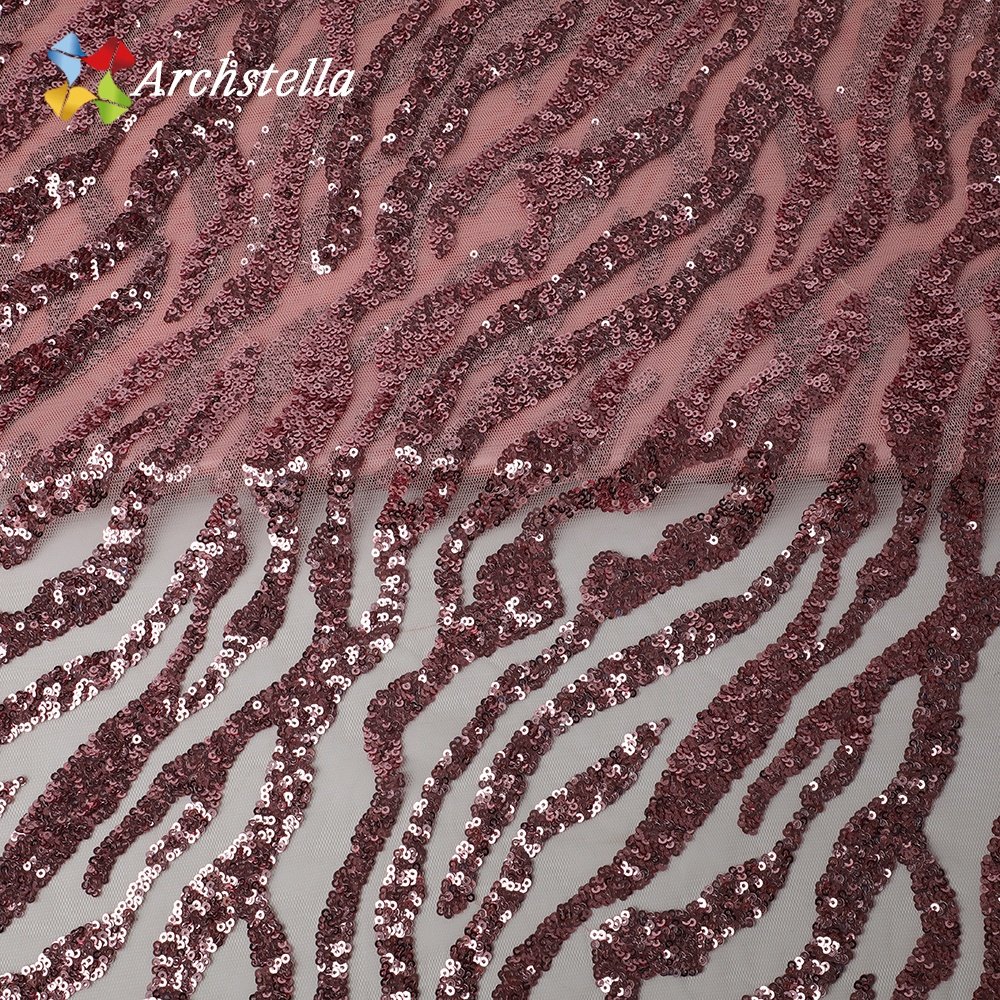 ARCHSTELLA Exquisite Wave Sequin Embroidery on Stretch Mesh Fabric for Women Dress