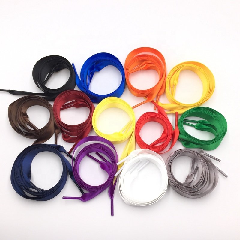 Factory supply fashion design colorful long white 2cm wide trendy satin ribbon shoe laces