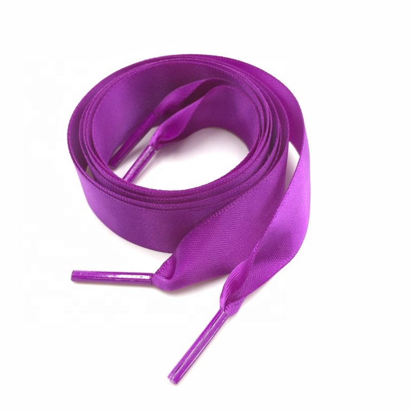 Factory supply fashion design colorful long white 2cm wide trendy satin ribbon shoe laces
