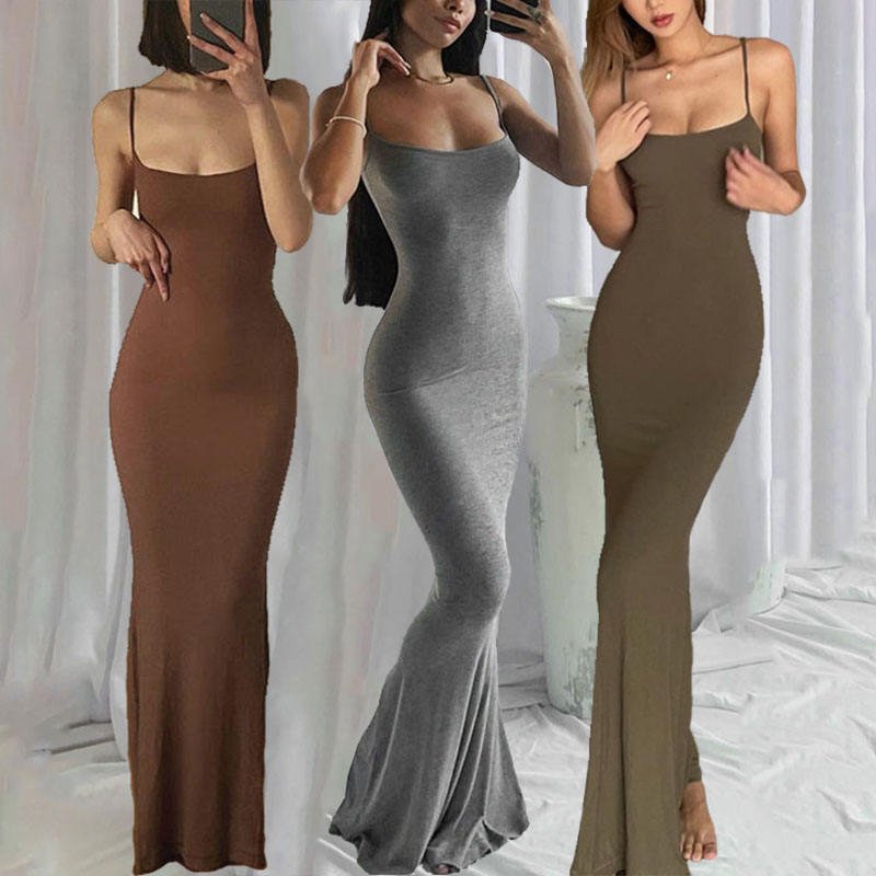 2024 New Summer Y2k Clothing Women Solid Ribbed Bodycon Dress Knitted Casual Long Maxi Slip Dress