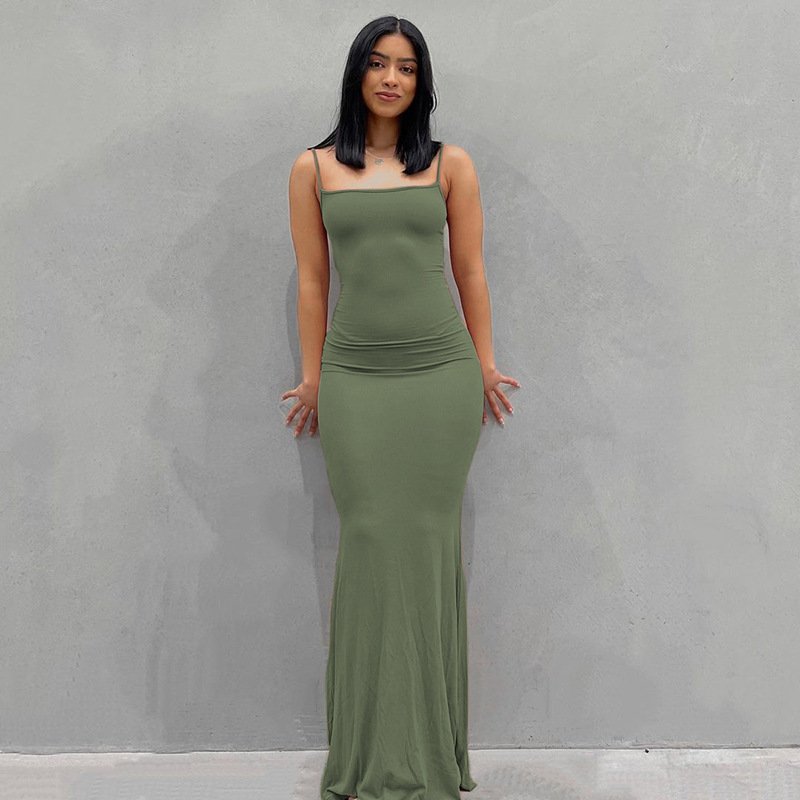 2024 New Summer Y2k Clothing Women Solid Ribbed Bodycon Dress Knitted Casual Long Maxi Slip Dress