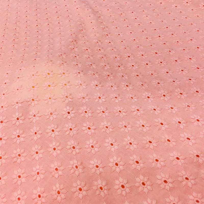 OEM/ODM Customization Design Floral Embroidery Lace Fabric Pink Eyelet Embroidery Cotton Fabric For Women Dress