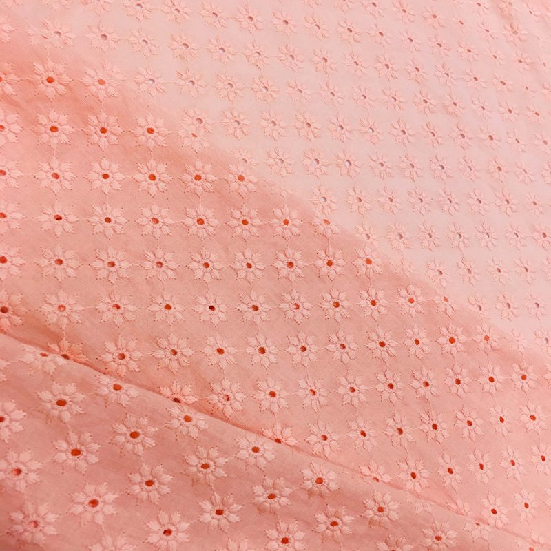 OEM/ODM Customization Design Floral Embroidery Lace Fabric Pink Eyelet Embroidery Cotton Fabric For Women Dress