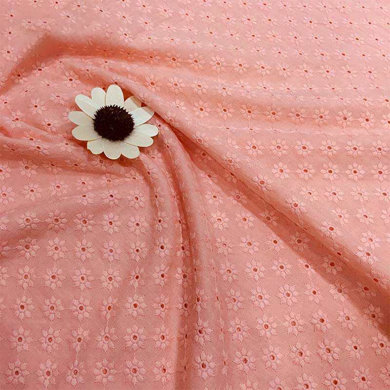 OEM/ODM Customization Design Floral Embroidery Lace Fabric Pink Eyelet Embroidery Cotton Fabric For Women Dress