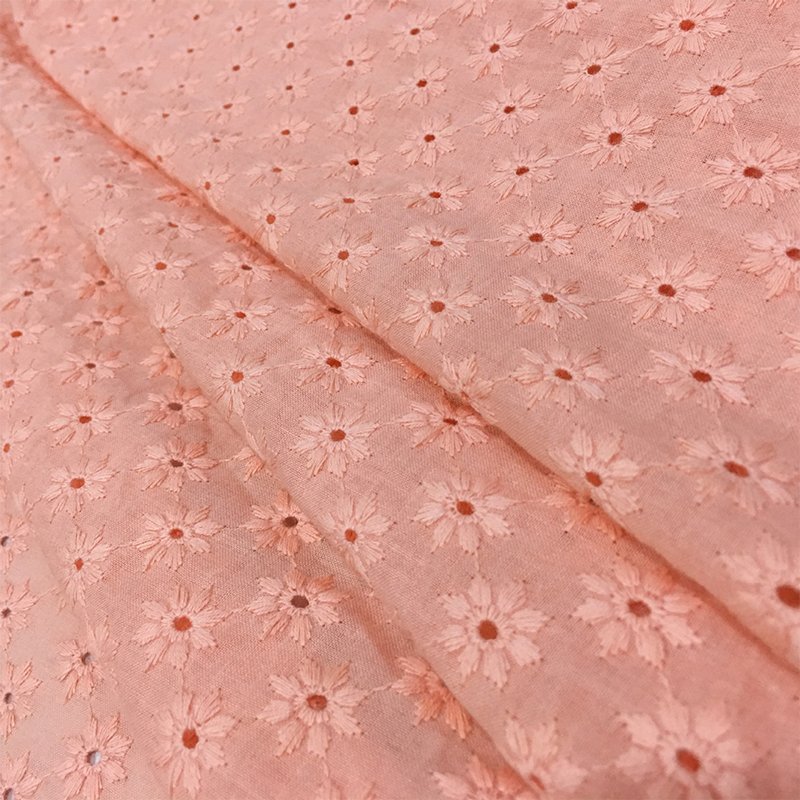 OEM/ODM Customization Design Floral Embroidery Lace Fabric Pink Eyelet Embroidery Cotton Fabric For Women Dress