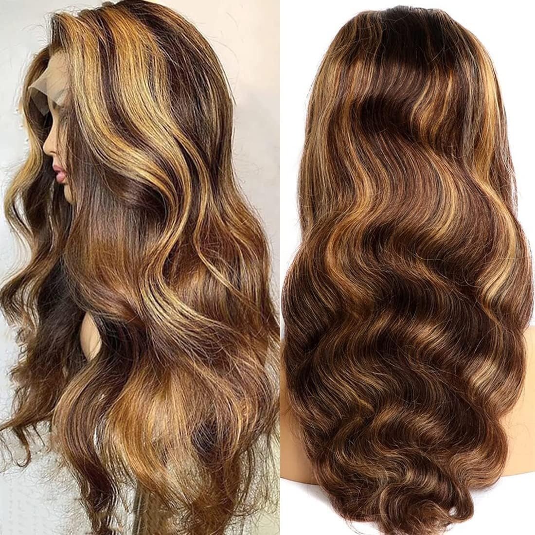 4/27 Highlight Ombre Body Wave 13x4 Transparent Lace Front Human Hair Wigs with Baby Hair Honey Blonde HD Lace Frontal Wig