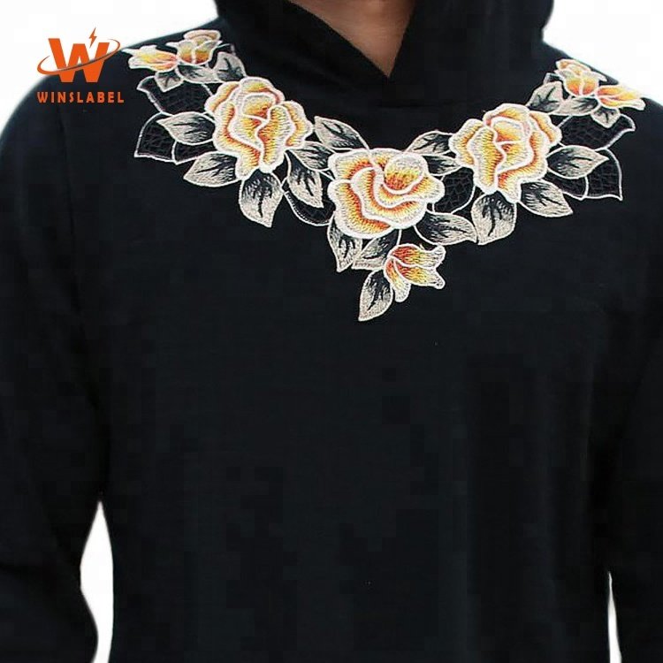 Sew on High Quality Custom Brand Name Private Logo Fashion Design Water Soluble Lace Clothing Collar Crochet Lace Labels