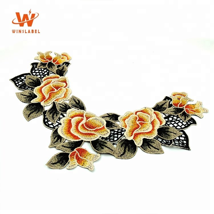 Sew on High Quality Custom Brand Name Private Logo Fashion Design Water Soluble Lace Clothing Collar Crochet Lace Labels