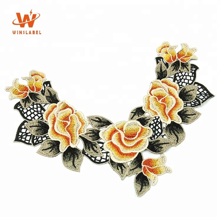 Sew on High Quality Custom Brand Name Private Logo Fashion Design Water Soluble Lace Clothing Collar Crochet Lace Labels