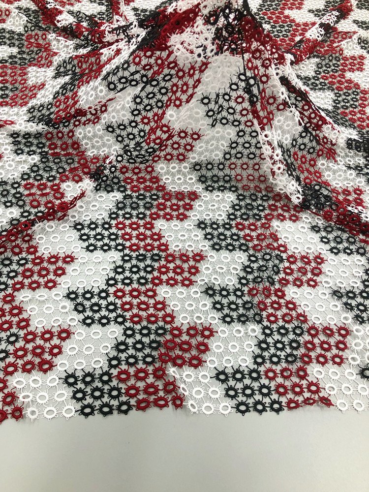 Factory Direct Sale New Style Guipure Chemical 100% Polyester Milk Yarn Red Floral Embroidery Party Dress Lace Fabric