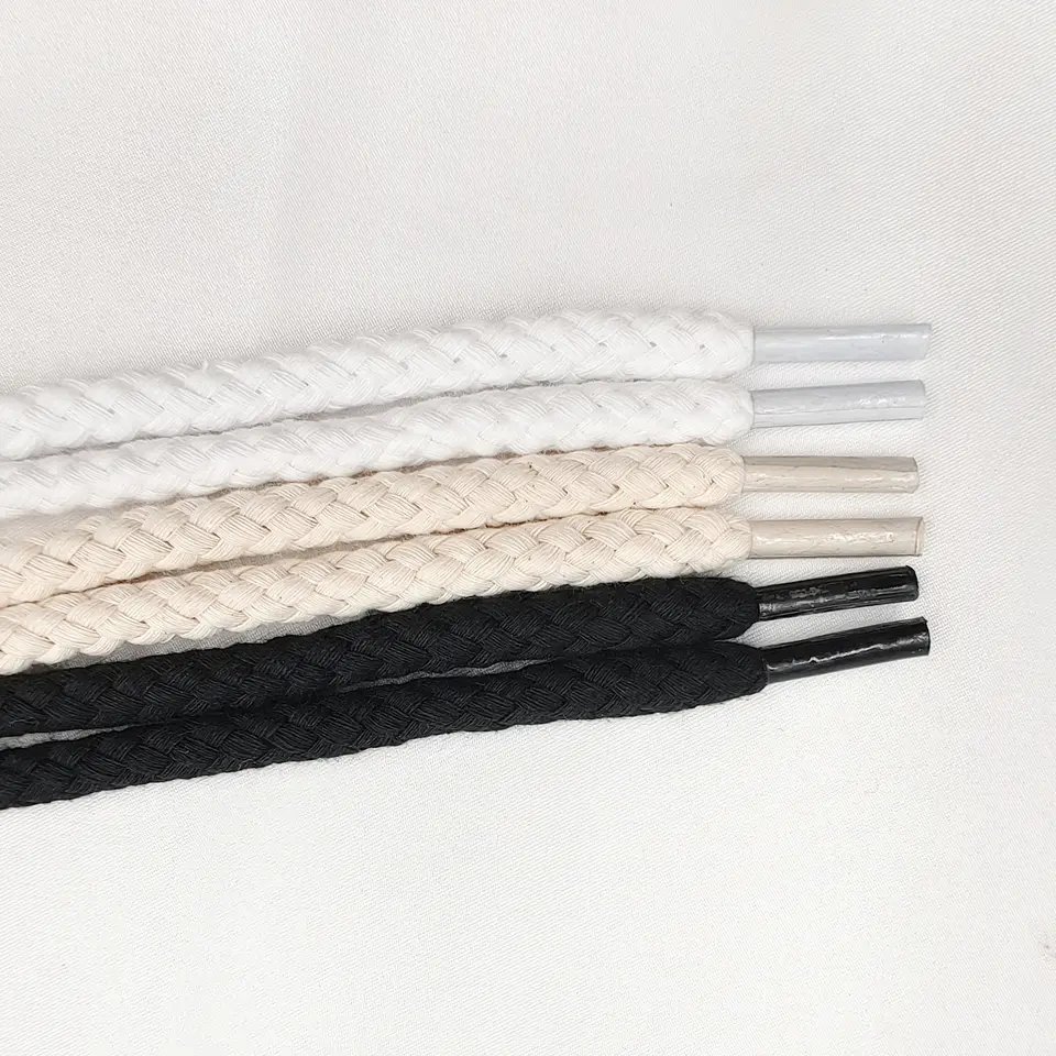 Custom Reflective Silicone Shoelace Round 6mm Solid Color Twist Rope Thicker String 100% Cotton Rope Round Shoe Laces