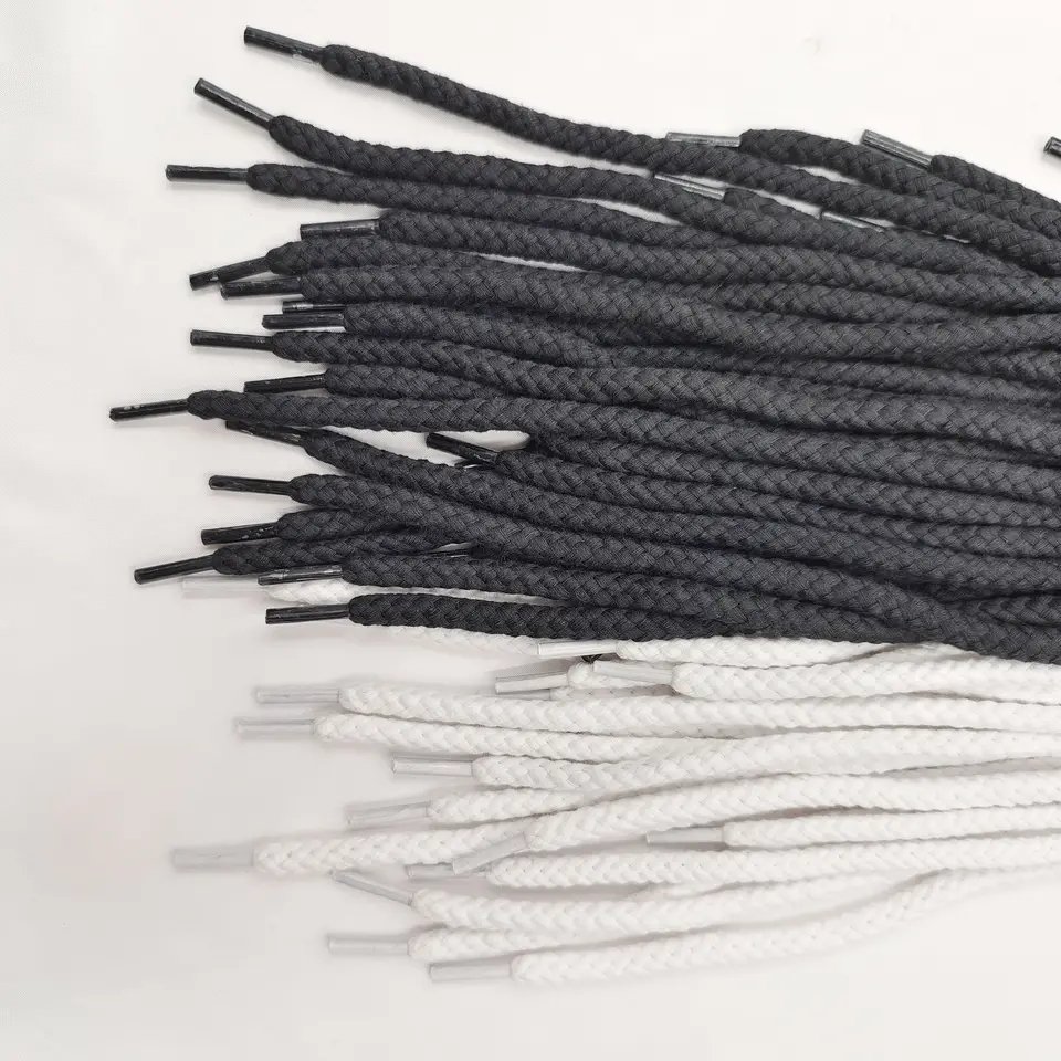 Custom Reflective Silicone Shoelace Round 6mm Solid Color Twist Rope Thicker String 100% Cotton Rope Round Shoe Laces