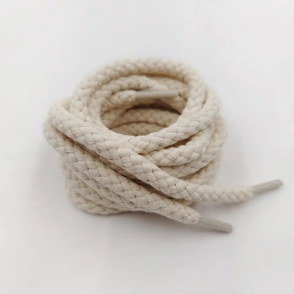 Custom Reflective Silicone Shoelace Round 6mm Solid Color Twist Rope Thicker String 100% Cotton Rope Round Shoe Laces