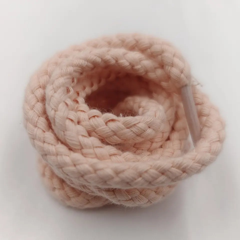 Custom Reflective Silicone Shoelace Round 6mm Solid Color Twist Rope Thicker String 100% Cotton Rope Round Shoe Laces