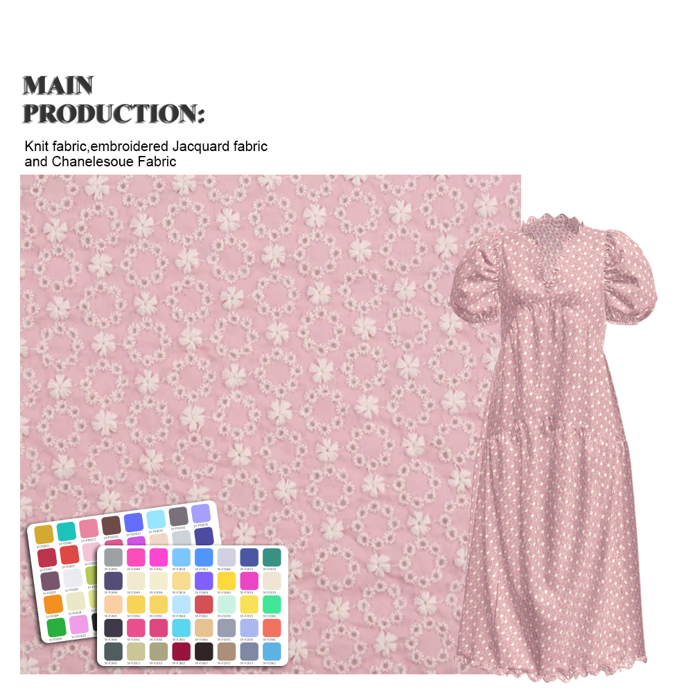 Chinese custom 100% cotton woven textile super soft 3d pink floral embroidery hole fabric for women dress