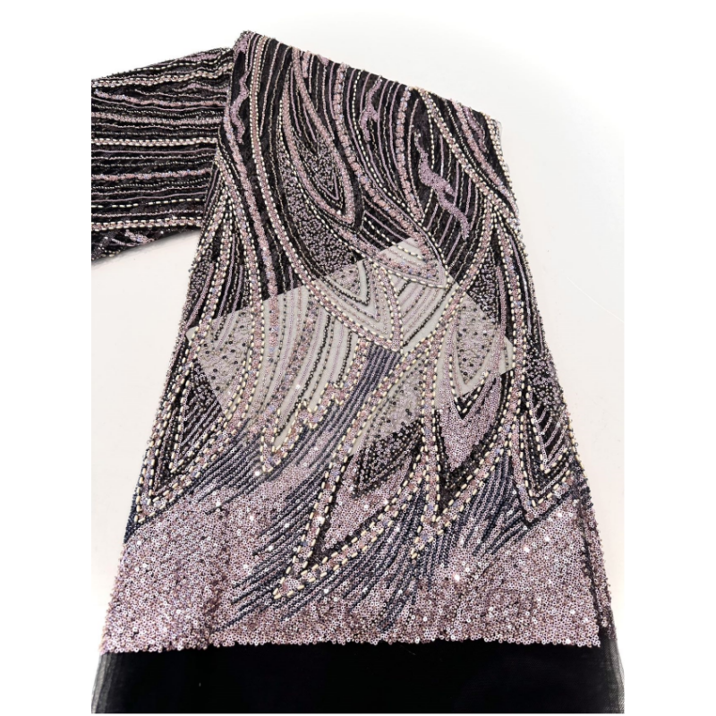 Wholesale Price 100% Polyester african Fabrics lace bead Embroidered Sequin Fabric for women Evening Dress Party Lace Fabrics