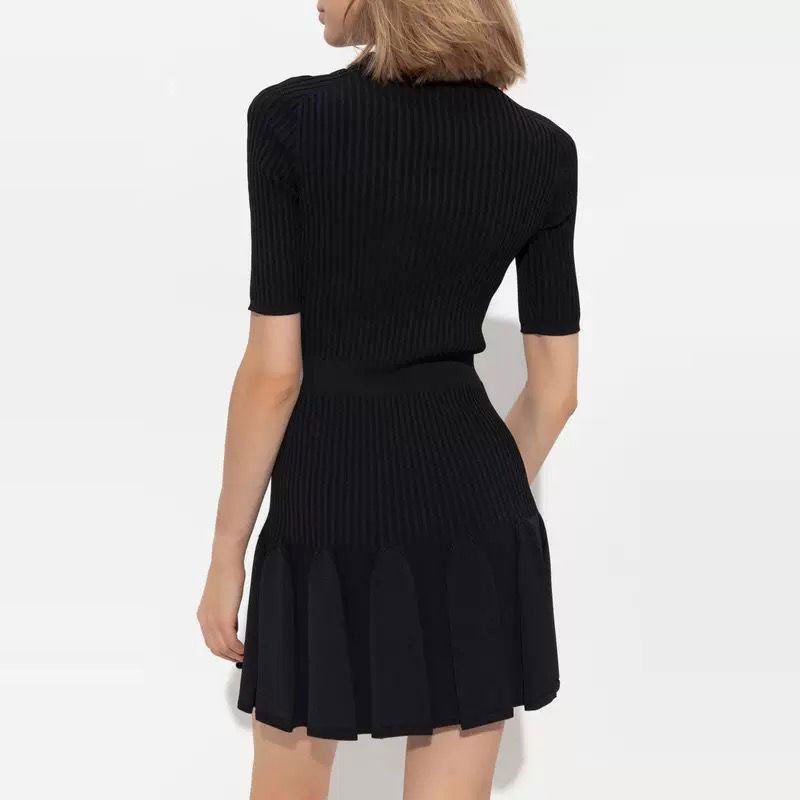 2024 fashion women clothes wholesale casual dress Short Sleeves Flared Ribbed Dress Knitted Dress