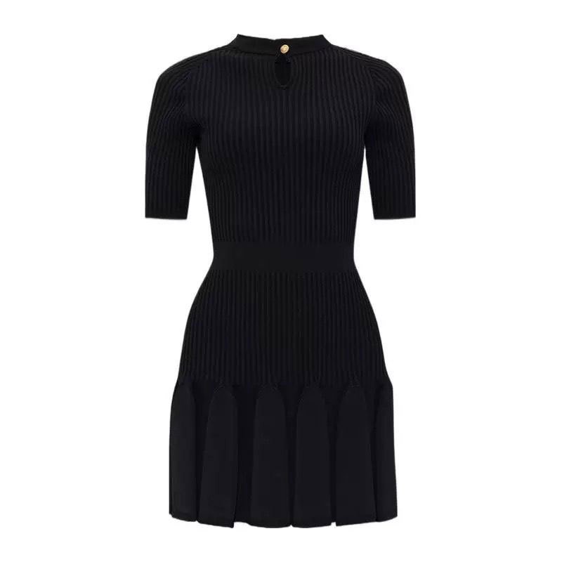 2024 fashion women clothes wholesale casual dress Short Sleeves Flared Ribbed Dress Knitted Dress
