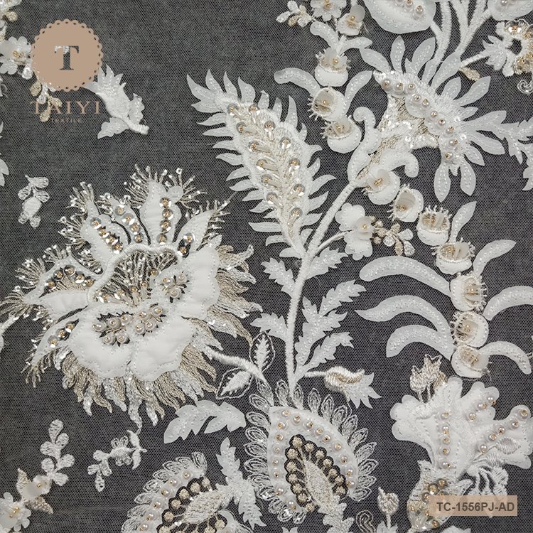 OEM 3D Flowers New Design Embroidered Lace Handwork Embroidery Designs With Net Fabric