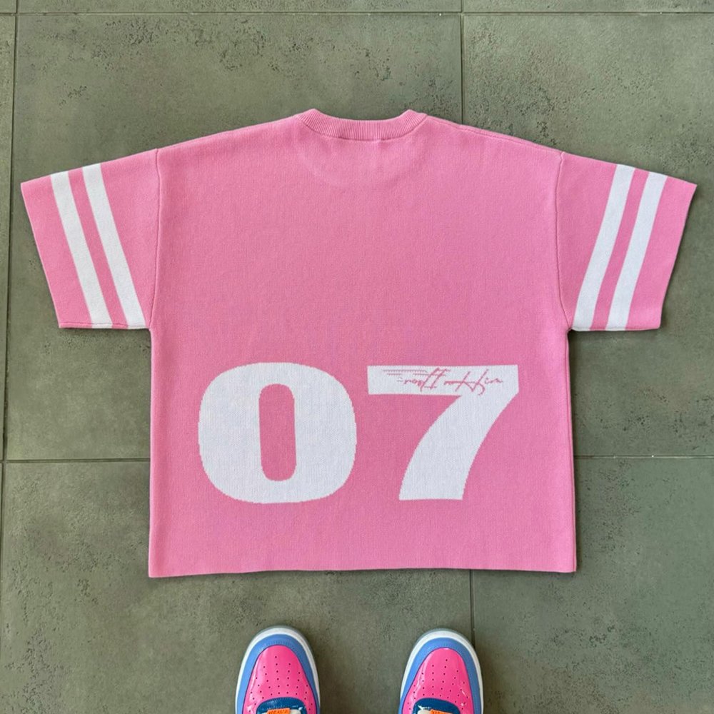 Custom Knit Jersey Ribbed Short Sleeve Sweater Cropped Boxy T Shirt Vintage Baseball Knitted Jersey