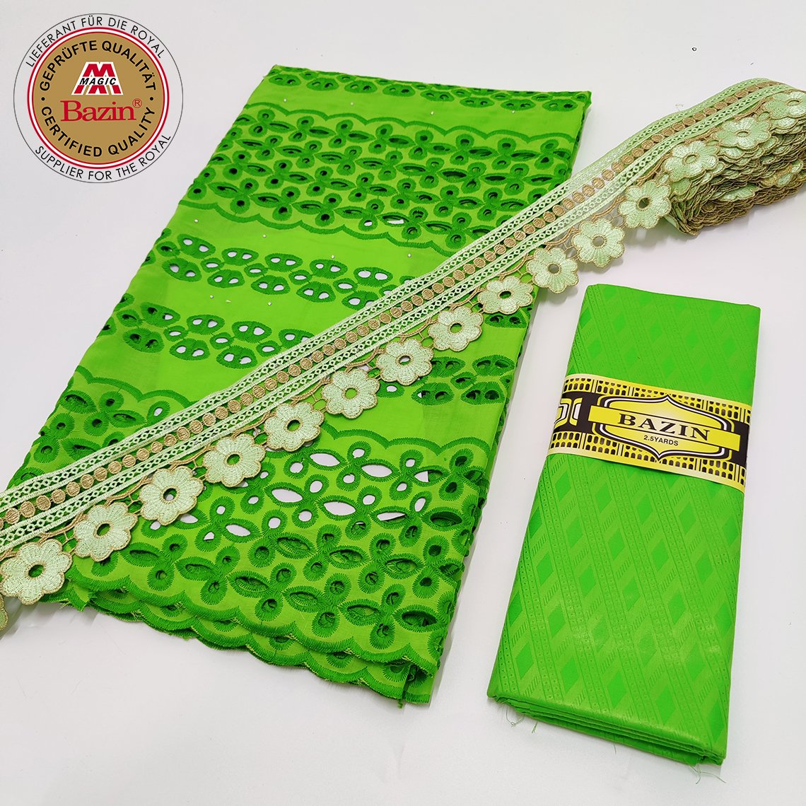 Royal Blue Swiss Voile Lace In Switzerland With Bazin Riche And Ribbon Lace Trim High Quality 100% Cotton Basin Fabric Material