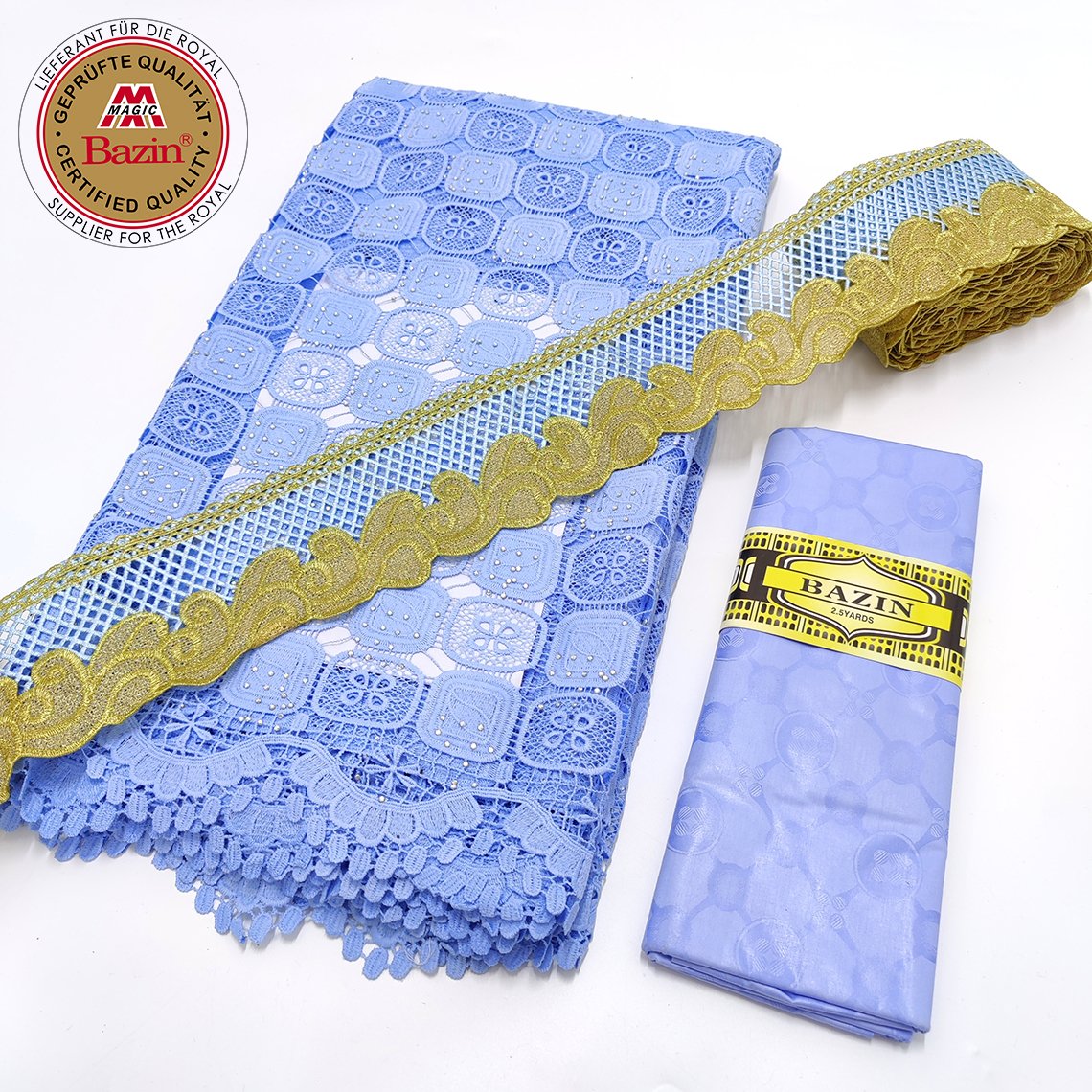Royal Blue Swiss Voile Lace In Switzerland With Bazin Riche And Ribbon Lace Trim High Quality 100% Cotton Basin Fabric Material