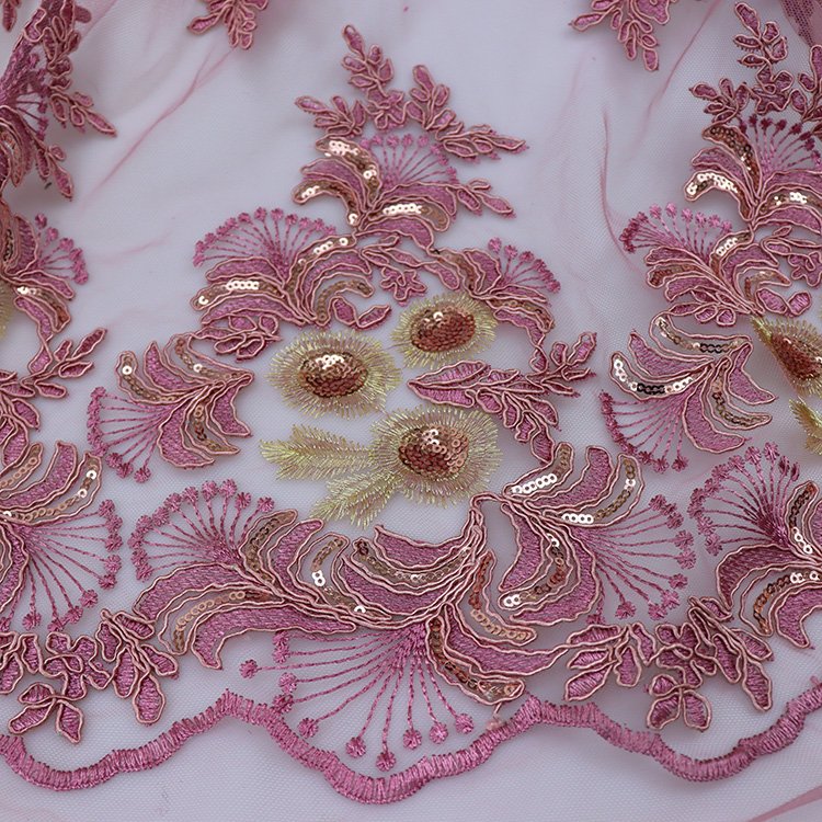 Lace fabric embroidery fabric with sequins and beads for wedding dress