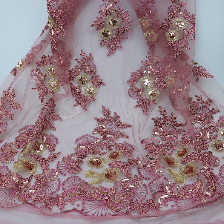 Lace fabric embroidery fabric with sequins and beads for wedding dress