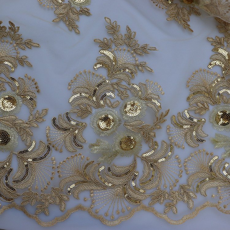 Lace fabric embroidery fabric with sequins and beads for wedding dress