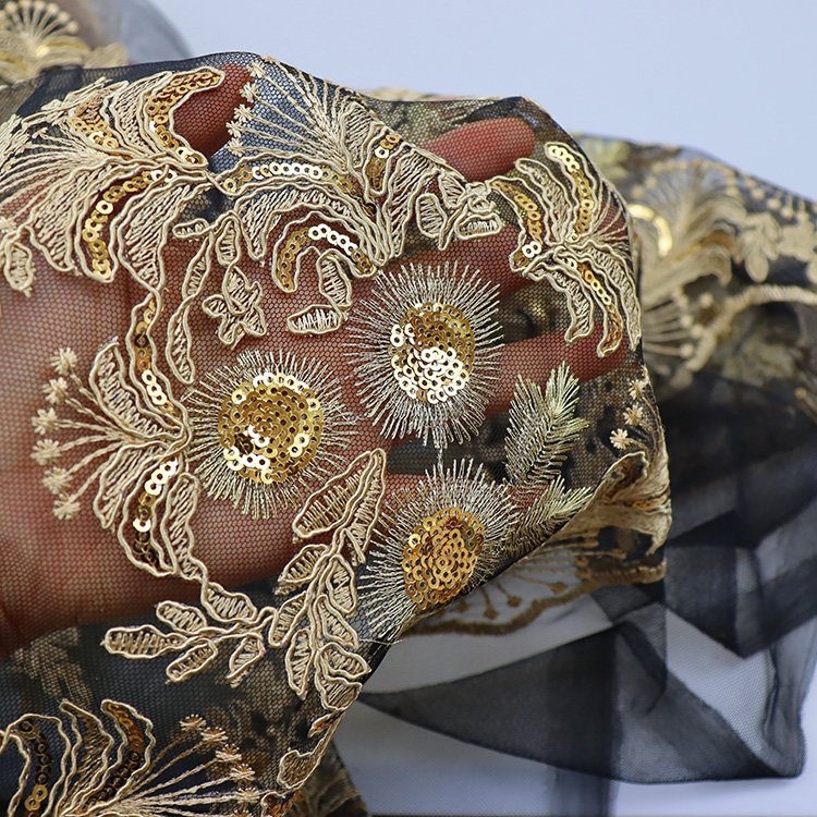 Lace fabric embroidery fabric with sequins and beads for wedding dress