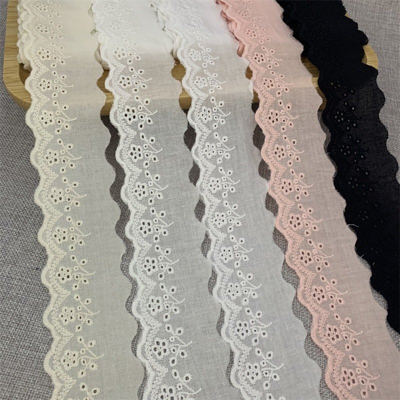 Wholesale Price 7.5cm width trimmings heart bow cotton embroidery Lace Trim fabrics for Lolita dresses Clothing accessories