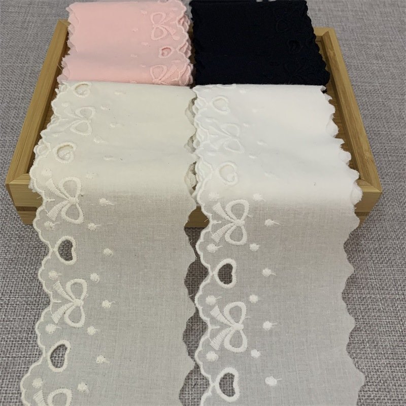 Wholesale Price 7.5cm width trimmings heart bow cotton embroidery Lace Trim fabrics for Lolita dresses Clothing accessories