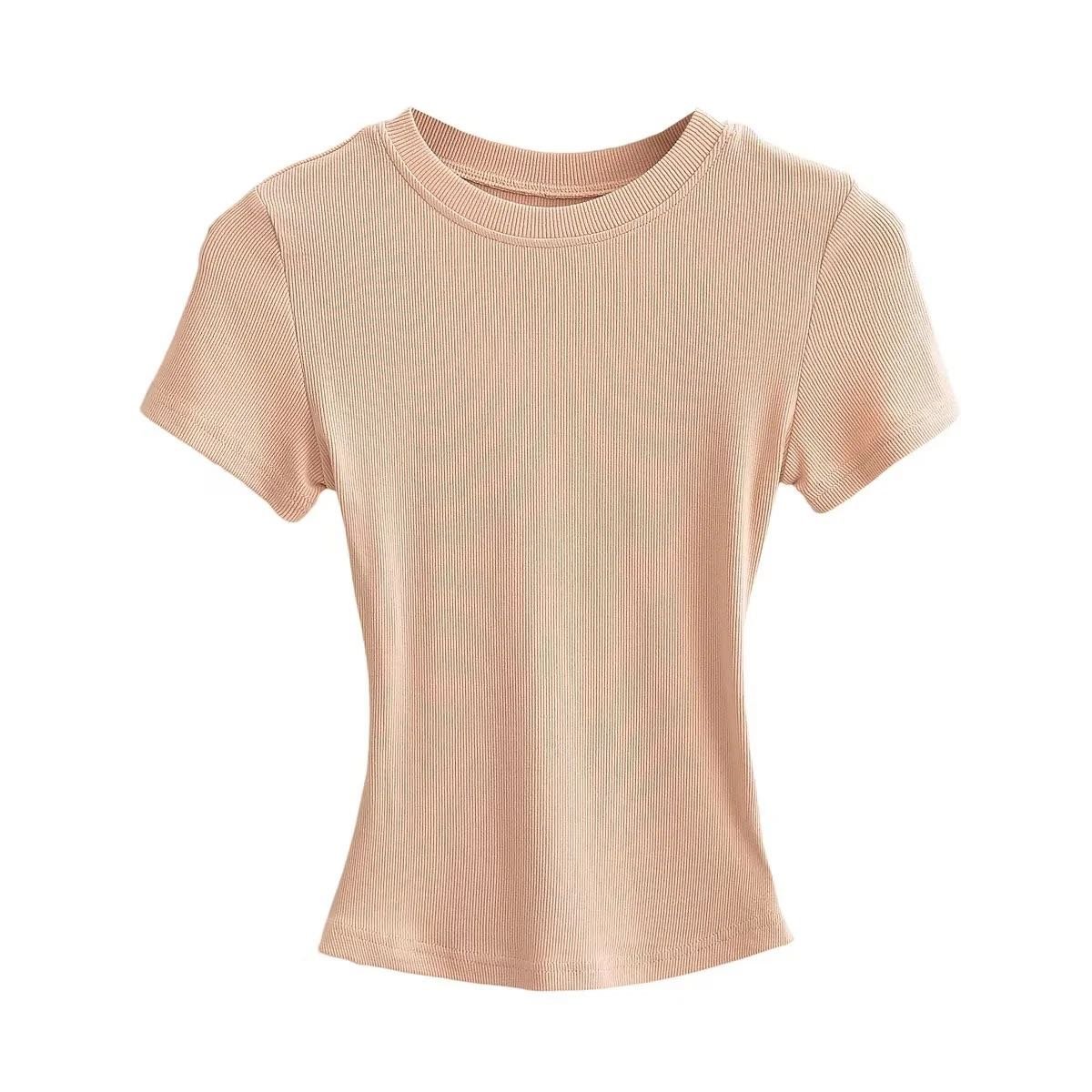Wholesale Rib Knit Crop Top Tshirts For Women Custom Logo Short Tops Ribbed Cotton T Shirt