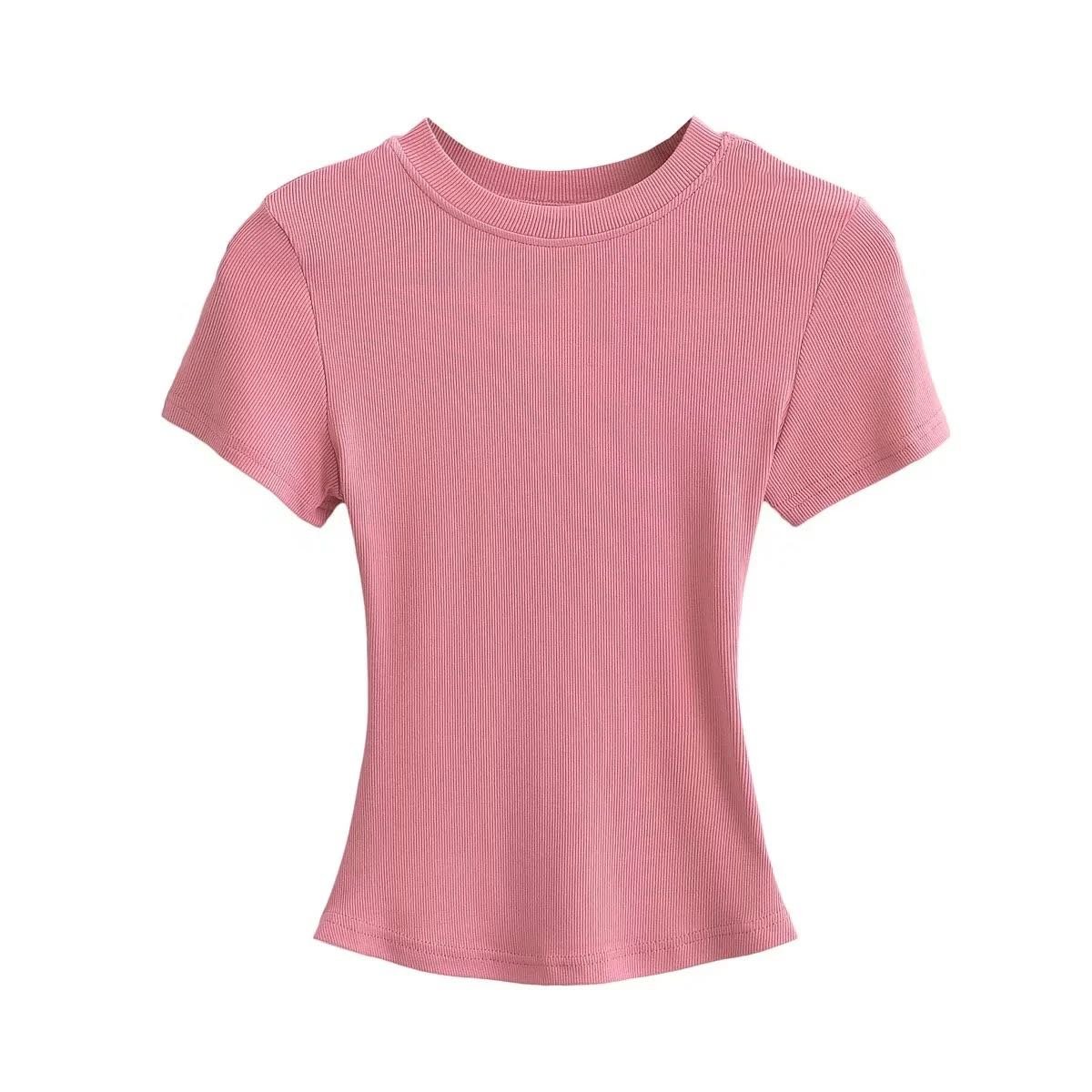 Wholesale Rib Knit Crop Top Tshirts For Women Custom Logo Short Tops Ribbed Cotton T Shirt