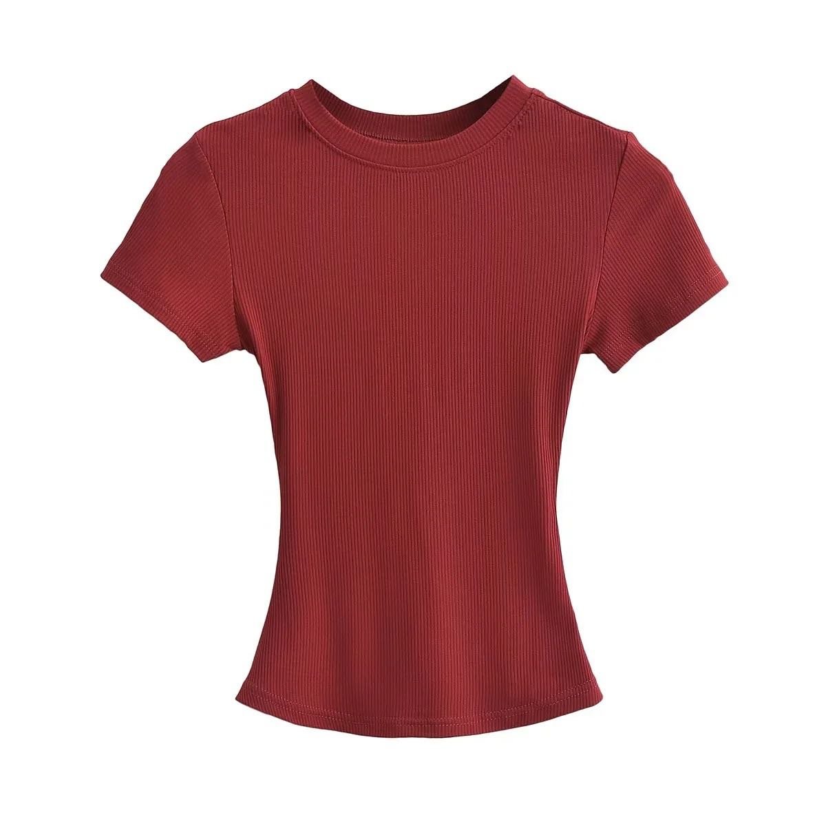 Wholesale Rib Knit Crop Top Tshirts For Women Custom Logo Short Tops Ribbed Cotton T Shirt